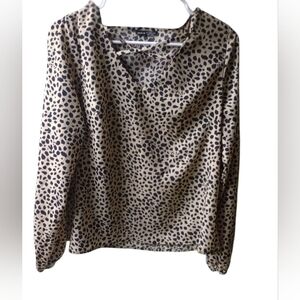 SHEIN Beige & Black Animal Print Blouse Women’s Large Chic Long Sleeve Top